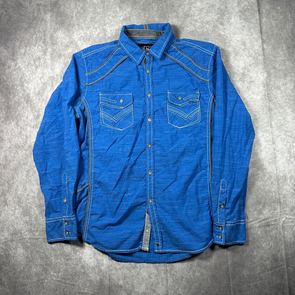 Buckle Black No 48 Mens Large‎ Blue Western Contrast Stitch Button Down Shirt L